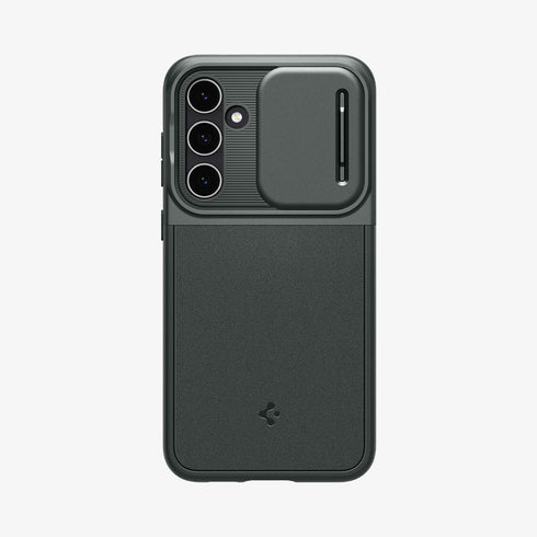 ACS05639 - Galaxy S23 Ultra Case Optik Armor in black showing the back with lens protector slot open